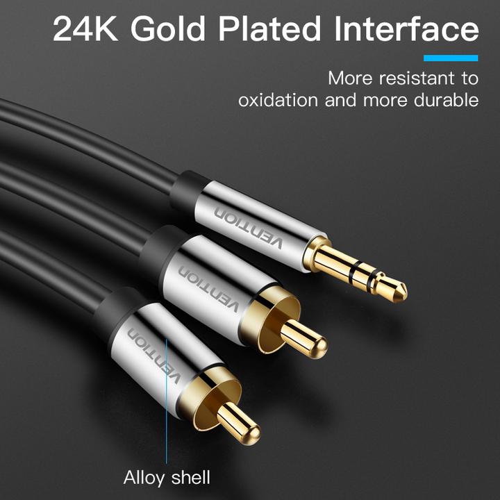 Actual product image Vention 3.5mm Male to 2x RCA Male Audio Cable 3m BCFBI Black (3 m, 3.5mm jack (AUX))