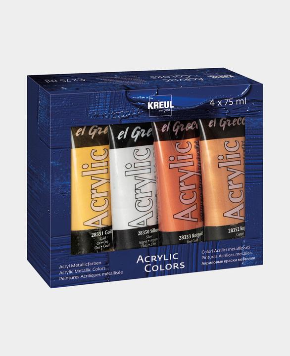 Immagine prodotto Kreul Vernice acrilica el Greco Acrylic Metallic, 75 ml, set da 4 (Oro, 75 ml)