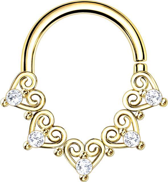 Immagine prodotto Star Piercing Anello per micro piercing placcato oro 14k con cuori in filigrana e cristallo (Ottone, Acciaio chirurgico 316L)