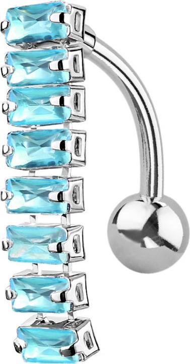 Star Piercing Banane silber mit Anhänger Balken mit rechteckigen Kristallen aqua (Chirurgenstahl 316L, Messing)