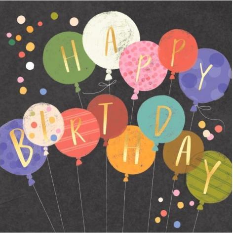 Laura Darrington Birthday card colourful balloons - Happy Birthday