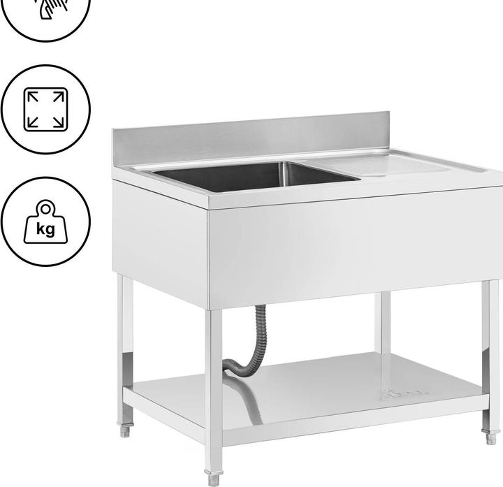 Produktbild Royal Catering Spültisch 1 Becken 500 x 500 x 300 mm Ablage Edelstahl-Spültisch Gastro (Einbauspüle mit Abtropffläche, 30 cm, 70 cm)