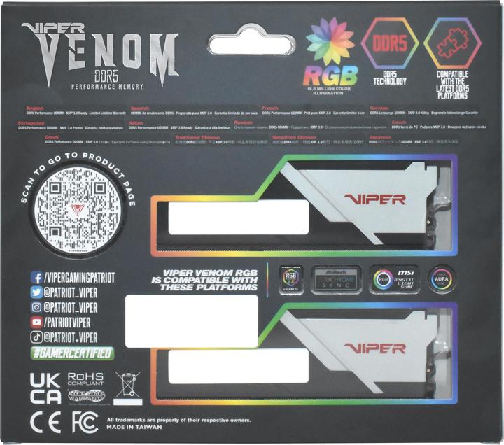 Produktbild Patriot Viper Venom RGB 32GB DDR5 6200-40, PVVR532G620C40K (2 x 16GB, 6200 MHz, DDR5-RAM, DIMM)
