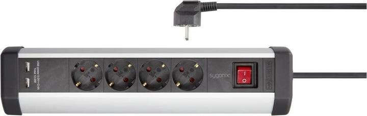 Actual product image Sygonix SY-5145336 Desktop socket outlet Black, silver Earth contact 1 pc. (4 x, CEE 7/3, 1.50 m)
