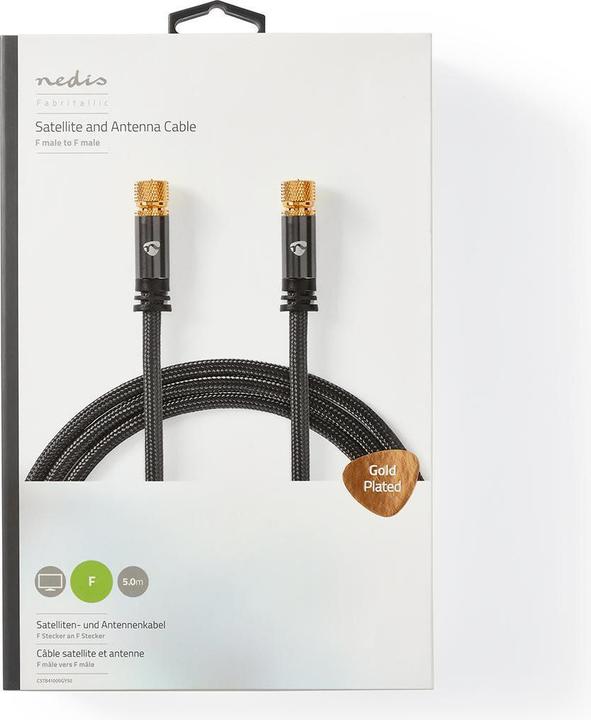 Produktbild Nedis Satelliten- und Antennenkabel | F Stecker | F Stecker | Vergoldet | 75 Ohm | 4-fach geschirmt (75 dB, Antennenkabel)