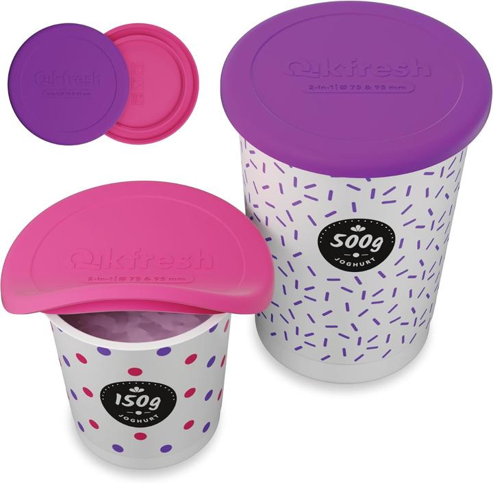 Actual product image Qikfresh Mehrweg Frischedeckel für Joghurtbecher Lila (2 x)