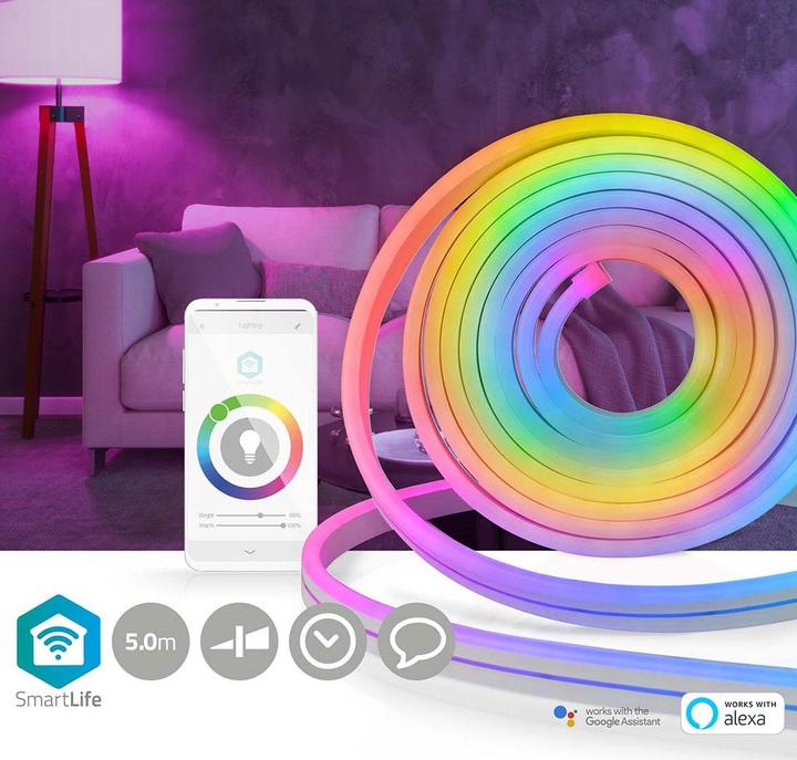 Image du produit Nedis WIFILN51CRGB Smart Full Color LED pásek Wi-Fi | Více barev | 5000 mm | IP65 | 960 lm, F (Multicolore, 500 cm, Intérieur, Extérieur)