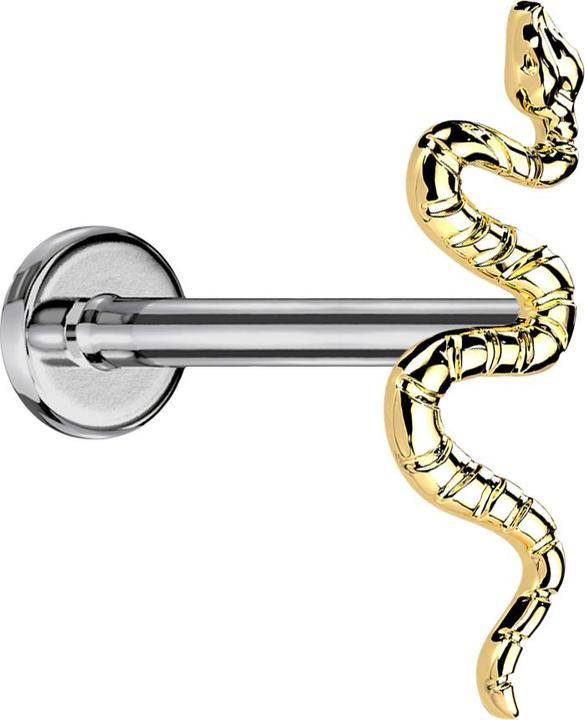 Actual product image Star Piercing Micro Threadless Labret silver snake gold plated (Titanium G23, without brass)