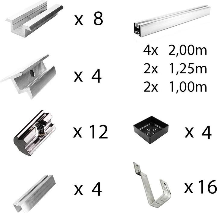 Immagine prodotto Offgridtec Kit di montaggio con ganci per tegole lisce per il montaggio su tetto inclinato di 5 pannelli (Materiale di montaggio del sistema solare)