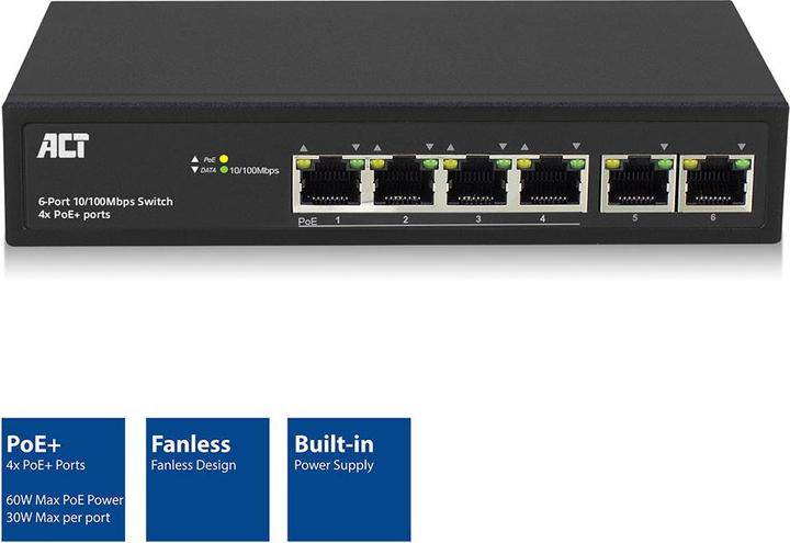Productafbeelding AC4430 Netwerkschakelaar Managed Fast Ethernet (10/100) Zwart Power over Ethernet (PoE) (6 Havens)