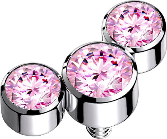 Star Piercing Dermal Anchor silber drei Kristalle pink (ohne Messing, Chirurgenstahl 316L)