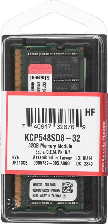 Produktbild Kingston Technology KCP548SD8-32 Speichermodul 32 GB 1 x 32 GB DDR5 4800 MHz (1 x 32GB, 4800 MHz, DDR5-RAM, SO-DIMM)