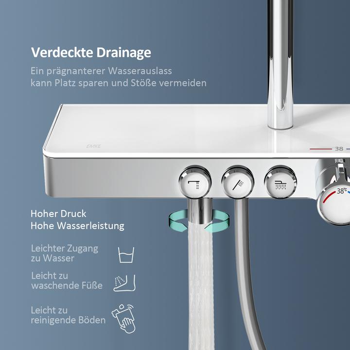 Actual product image Emke Thermostatic Shower System with Overhead Rain Shower, Hand Shower, and Lower Outlet, Chrome