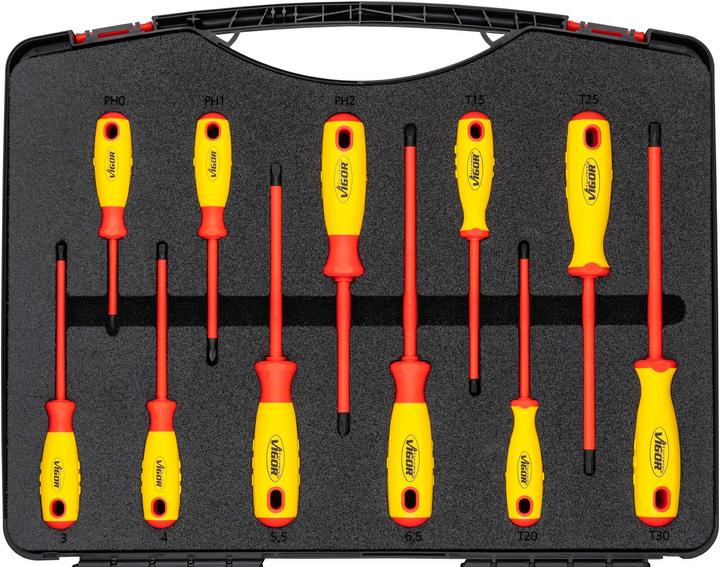 Image du produit Vigor Jeu d'outils VDE ∙ V5632 ∙ Carré creux 12,5 mm (1/2 pouce) ∙ Profil à 6 pans extérieurs, Prof… (29 pièces)
