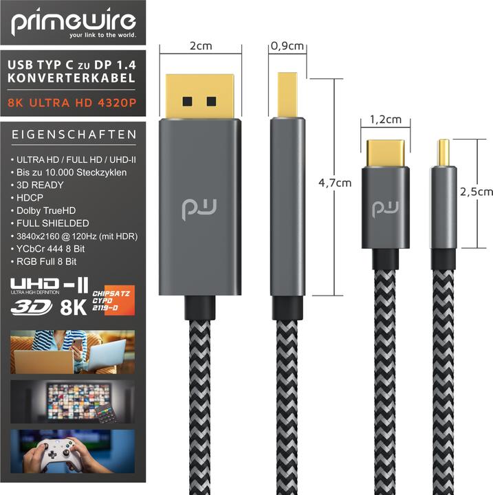 Produktbild Primewire USB Typ C – DisplayPort (1 m, DisplayPort, USB Typ C)
