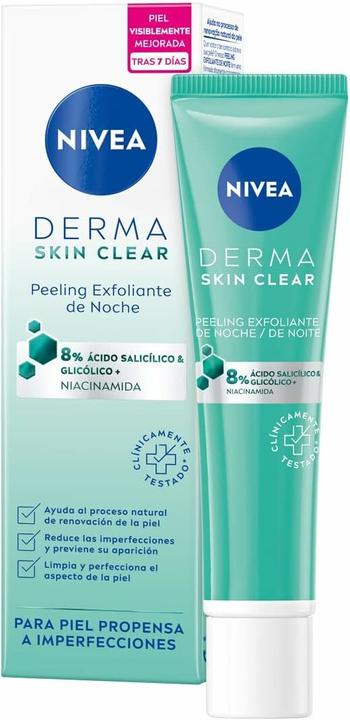 Actual product image NIVEA Derma Ácido Salicílico y Glicólico Peeling Exfoliante Noche 40ml (Exfoliation, 40 ml)