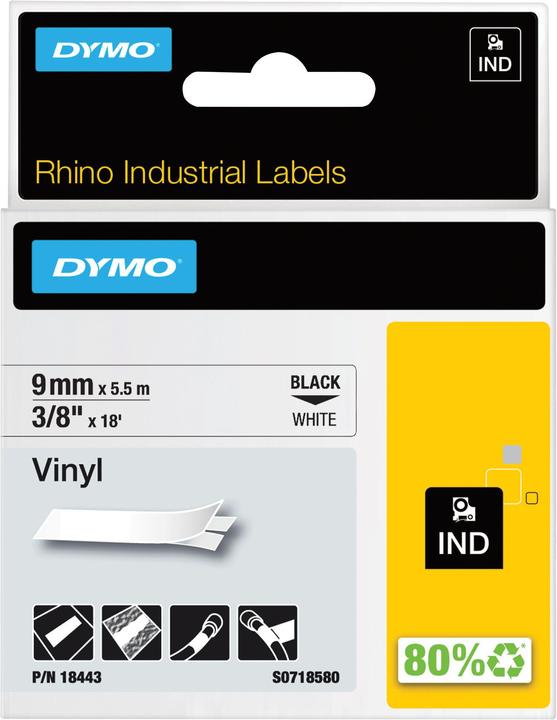 Etichetta energetica Dymo Nastro vinilico Rhino, 18443, bianco (0.90 cm, Bianco)