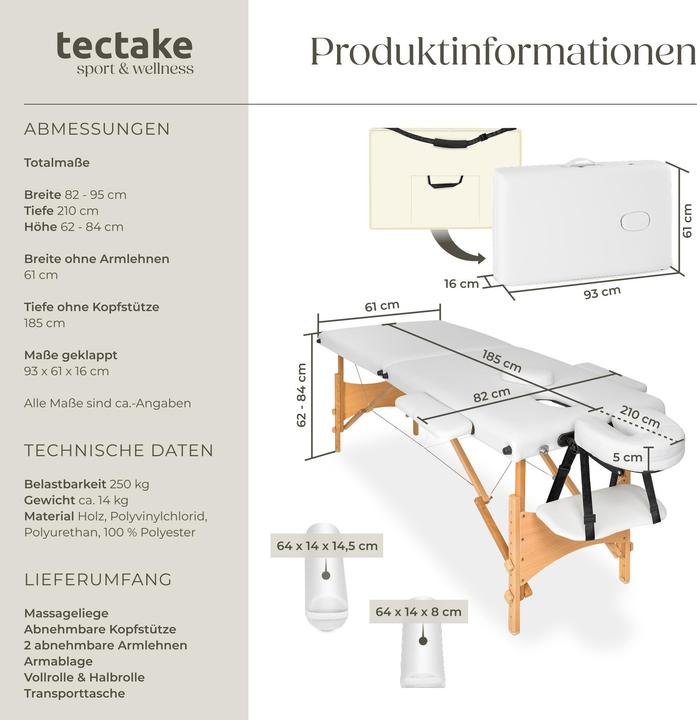 Actual product image tectake Massage Table Set Freddie | Massage table w/ headrest, armrests, face pad & bolster supports
