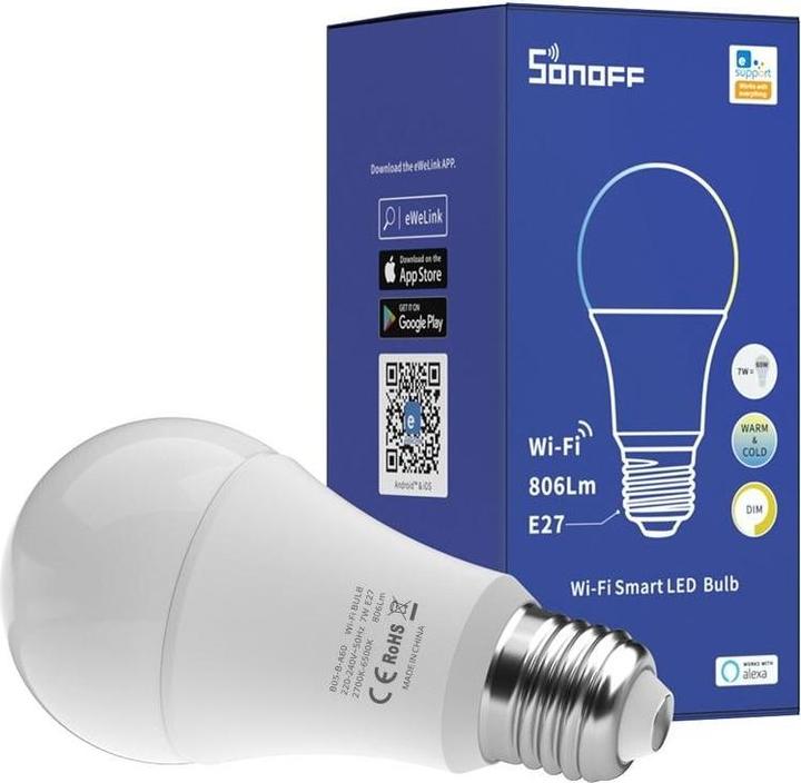 Immagine prodotto Sonoff B02-B-A60 - Lampadina Wi-Fi Smart LED (E27, 9 W, 806 lm, 1 x, F)