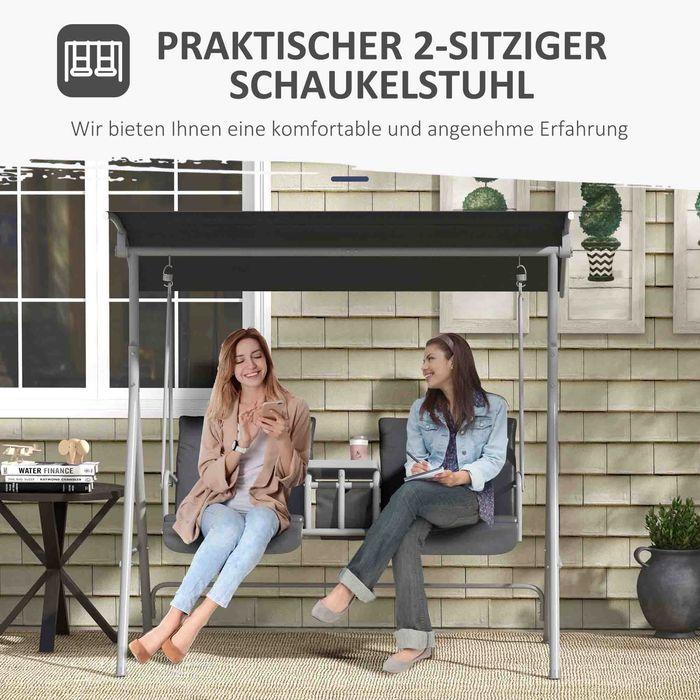 Produktbild Swisshandel24 Hollywoodschaukel 2-Sitzer mit Tablett, bis 180 kg Belastbar, Balkon, Schwarz