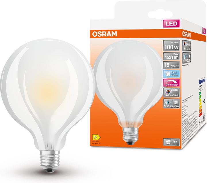 Actual product image Osram LED Globe Lamp Superstar Plus matt E27 Filament 11W 1521lm neutral white 4000K dimmable 90Ra wi (E27, 11 W, 1521 lm, 1 x, D)