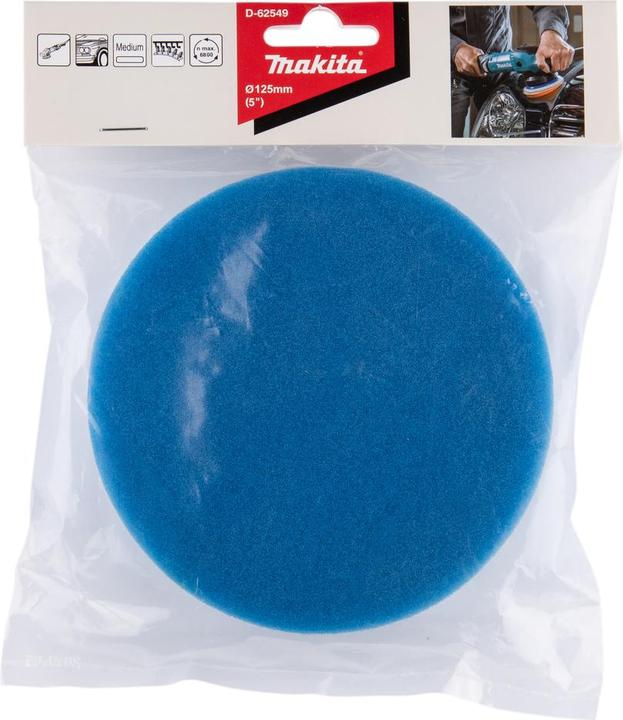 Produktbild Makita Schleifschwamm für Einscheiben-/ Poliermaschine, Ø125 mm, Ungelocht, 1 Stück, blau (MEDIUM)