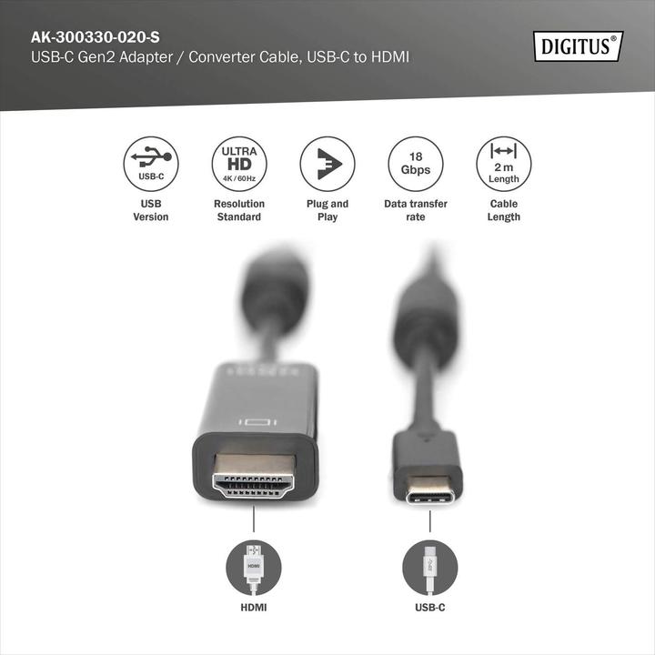 Image du produit Digitus USB Typ C — HDMI (Typ A) (2 m, HDMI)