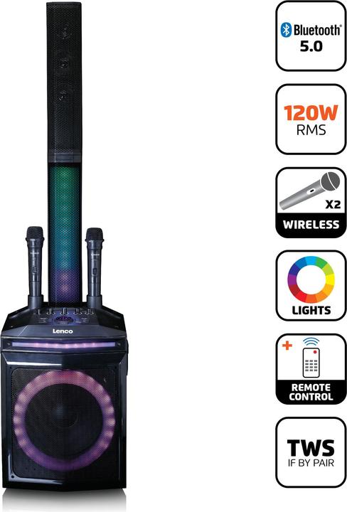 Actual product image Lenco PA-220BK PA system with detachable tweeter (Battery operated)