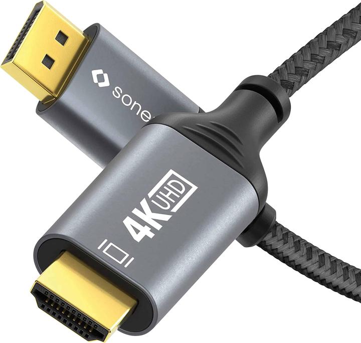 Produktbild Sonero DisplayPort-Kabel, DP/HDMI, Stecker/Stecker, 4K60, grau/schwarz, 1 m (1 m, DisplayPort)