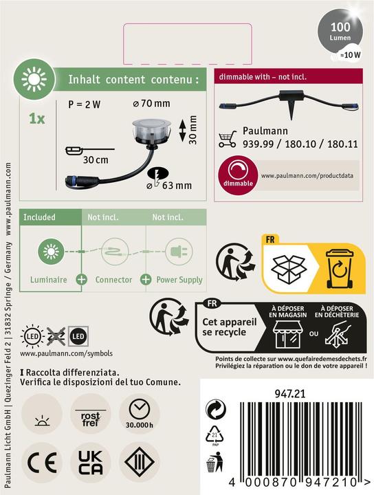 Produktbild Paulmann Outdoor Plug & Shine Floor Insect Friendly (90 lm, IP67)