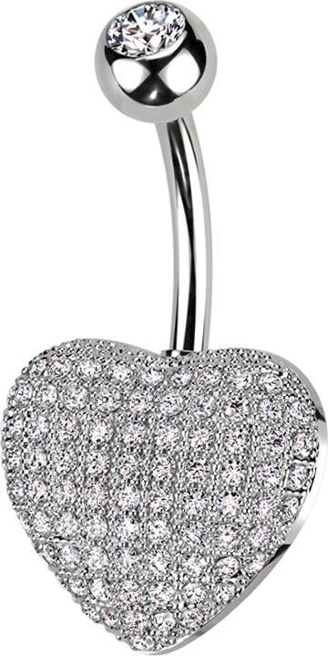 Star Piercing Banane silber mit Kugel Kristall silber und 3D Herz Kristalle silber (Messing, Chirurgenstahl 316L)