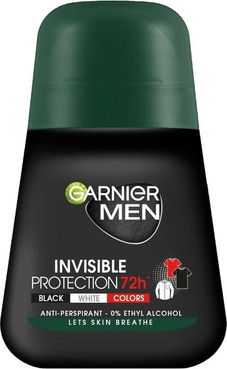 Produktbild Garnier Men Roll-on Deodorant Unsichtbarer Schutz 72h - Schwarz, Weiss, Farben 50ml (Roll-on, 50 ml)