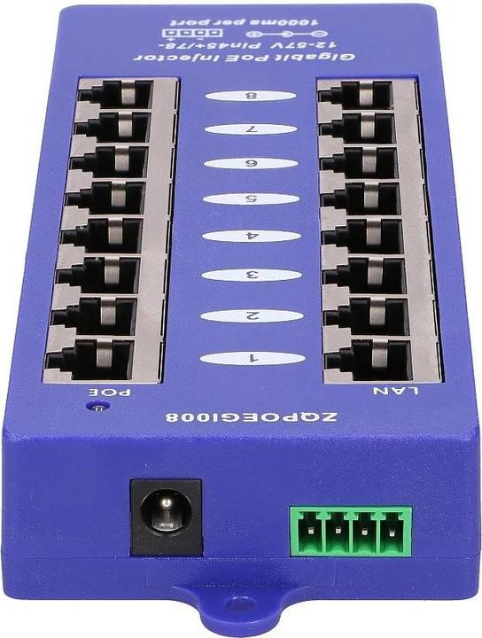 Produktbild Extralink POE INJECTOR 8 PORT GIGABIT MODE B - - 8-Port Fast Ethernet, Gigabit Ethernet (802.3af (PoE), 48 W)