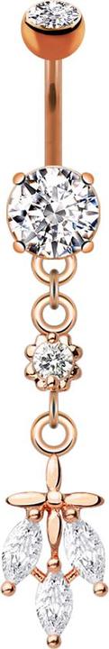 Immagine prodotto Star Piercing Banana in oro rosa con due sfere di cristallo e ciondolo in argento con tre foglie di cristallo (Ottone, Acciaio chirurgico 316L)
