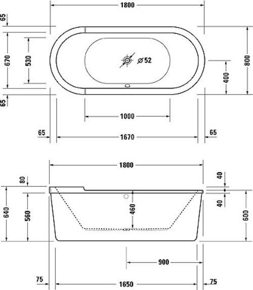Actual product image Duravit Oval bathtub STARCK 180x80 free-standing 2 back slopes white (170 l, 180 cm, 80 cm)