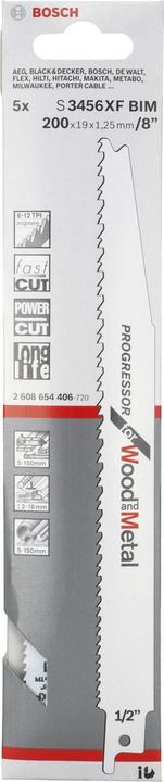 Immagine prodotto Bosch Professional Zubehör Lama di sega S 3456 XF, Progressore per legno e metallo, confezione da 5