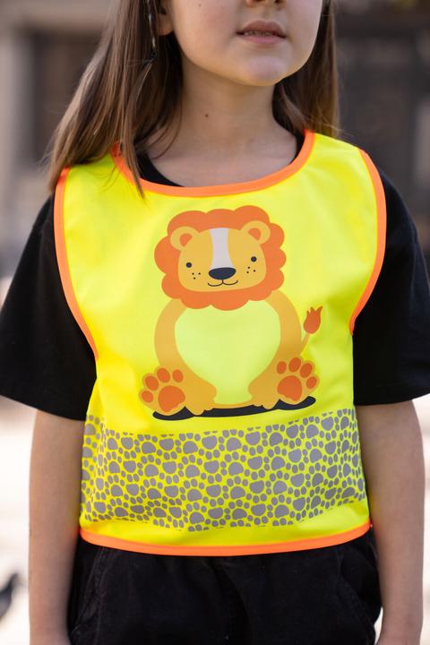 Immagine prodotto Korntex Gilet alta visibilità per bambini giallo/leone selvatico CO2 neutro XS EN 17353 ® FUNLIONYW (XS)