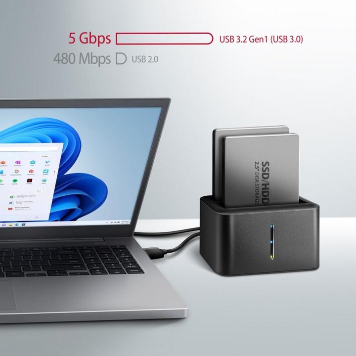 Image du produit Axagon ADSA-D25 Station d'accueil pour lecteur de stockage USB 3.2 Gen 1 (3.1 Gen 1) Type micro-B Noir (2.5")