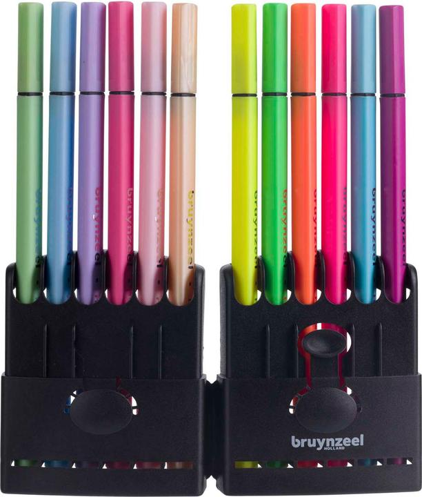 Bruynzeel Fineliner Set Neon & Pastell, 12 Farben (Mehrfarbig, 12 x)