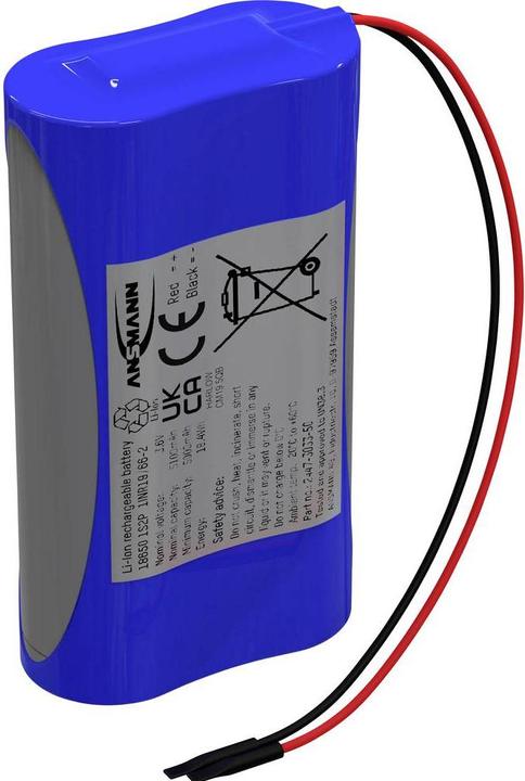 Ansmann 1S2P Akkupack 2x 18650 Kabel Li-Ion 3.6 V 5100 mAh (1 pcs., 18650, 5100 mAh)