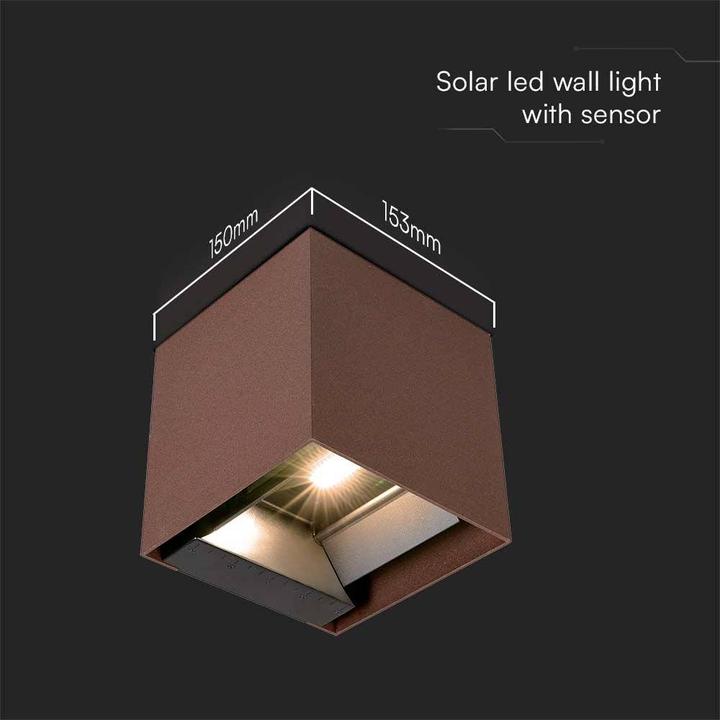 Actual product image V-TAC VT-11109-C 11888 Solar wall spotlight with motion detector Warm white Brown (860 lm, IP65)