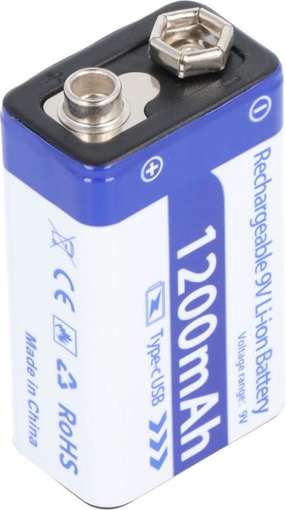 Actual product image AccuCell 9V Akkublock mit USB-C Ladeanschluss, Li-ion, 7,4V, 1200mAh, 8,1 Wh (1 pcs., 1200 mAh, Rechargeable battery)
