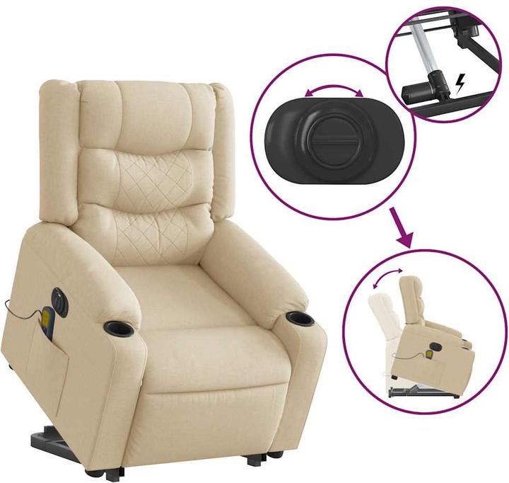 Produktbild VidaXL Elektrischer Massagesessel mit Aufstehhilfe Creme Stoff