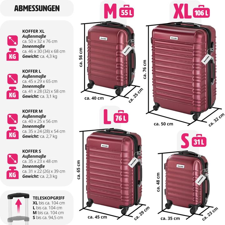 Immagine prodotto tectake Set di 4 valigie rigide Mila con bilancia (106 l, L (90 - 115l))