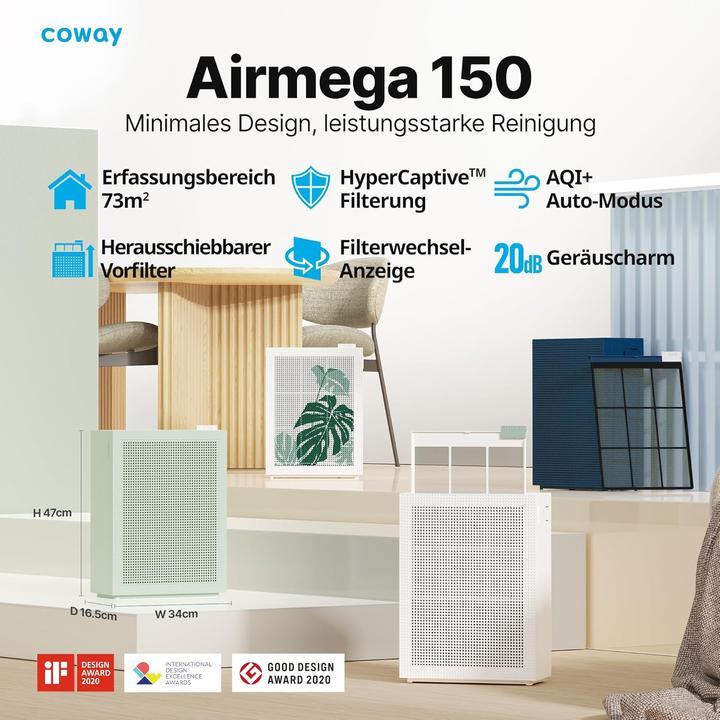 Actual product image Coway Airmega 150 Air purifier with GreenHEPA technology - Donkerblauw (73 m²)