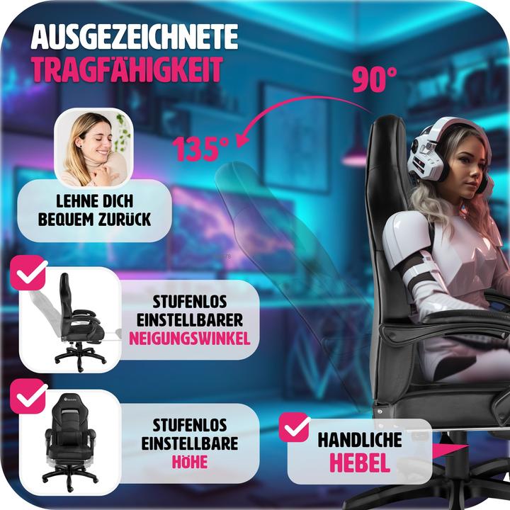 Image du produit tectake Chaise de bureau racing Comodo avec repose-pieds