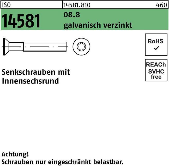 Image du produit Vis à tête fraisée ISO 14581 à six pans creux M 5 x 10 T25 8.8 électro-zingué (500 Vis par pièce)