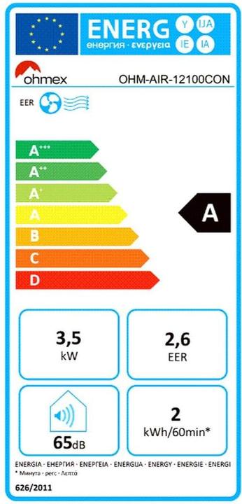 Energy Label Ohmex AIR-12100 air conditioner (26 m², 12000 BTU/h)