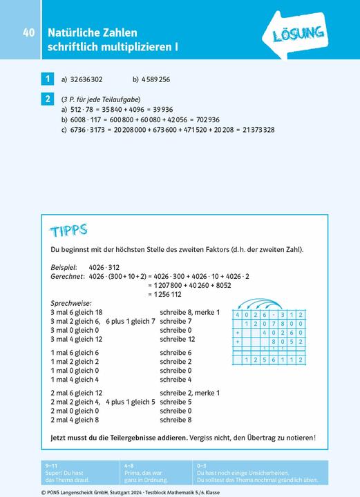 Produktbild PONS Der grosse Testblock Mathematik 5./6. Klasse (Deutsch, 2024)