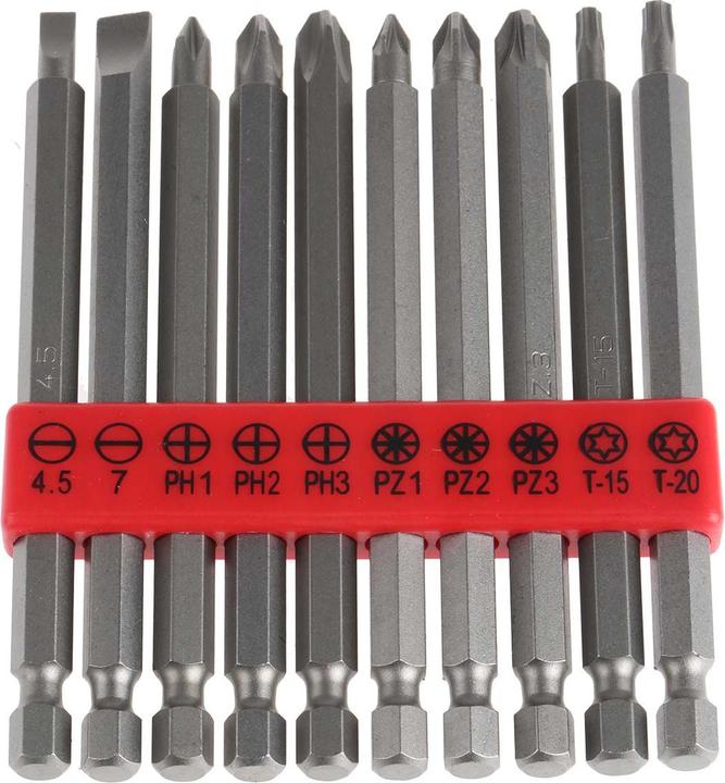 Actual product image RS PRO 10 piece power tool bit set (Hexagon socket TX M15, Hexagon socket TX M20, Cross Phillips PH M1, Cross Phillips PH M2, Cross Pozidriv PZ M1, Cross Pozidriv PZ M2, Cross Phillips PH M3, Cross Pozidriv PZ M3)